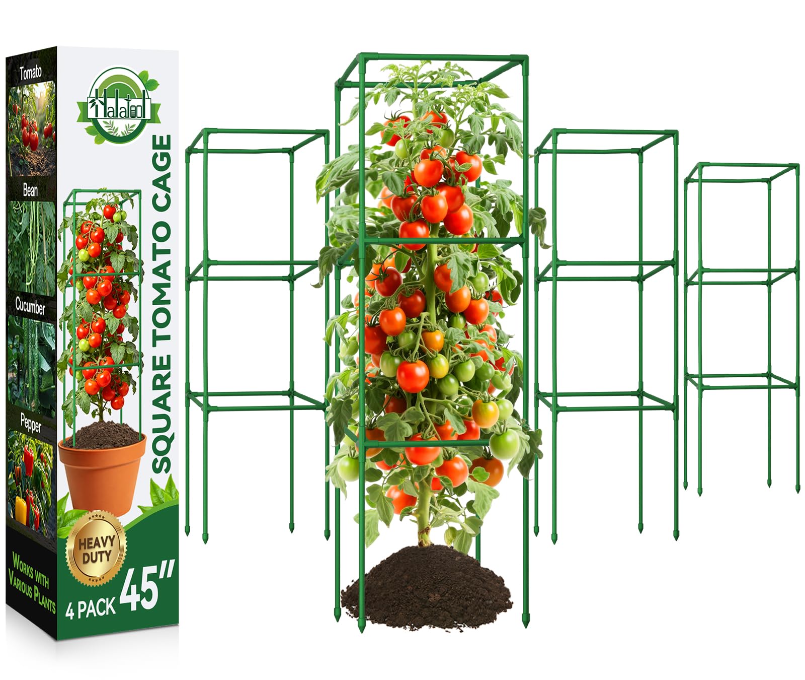 4 Pack 45" Tomato Cages for Garden, Heavy Duty Adjustable Plant Support