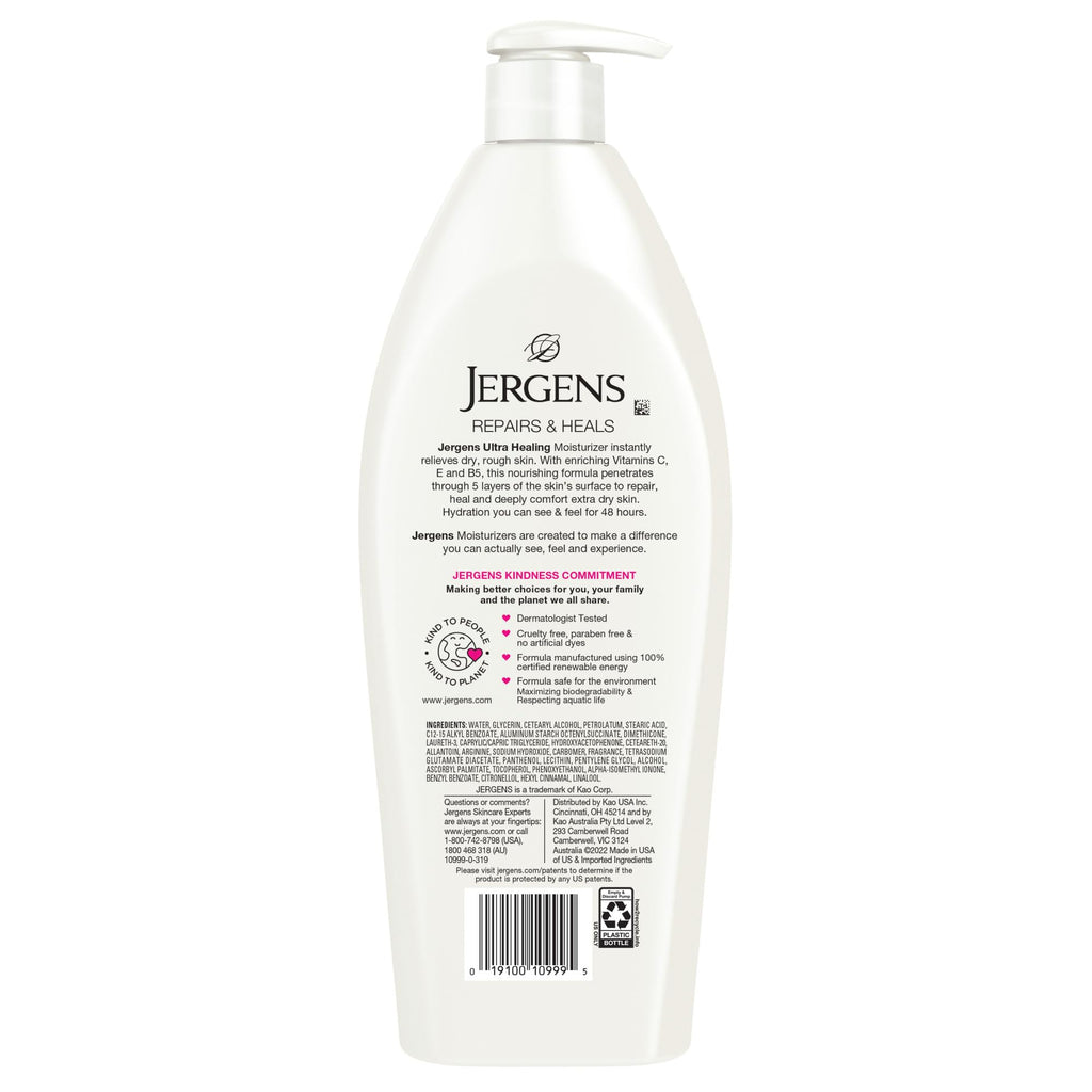 Jergens Ultra Healing Dry Skin Lotion, Hand and Body Moisturizer for Quick Absorption into Extra Dry Skin with Hydralucence Blend, Vitamins C, E and B5, White, 21 oz, Pack of 3