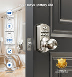 Veise KS03 Keypad Door Knob Lock, Keyless Entry Digital Lock with Handle, Electronic Smart Knob for Front Door & Bedroom, Easy Install, Auto Lock, Passage Mode, Anti-Peeping Password, Satin Nickel