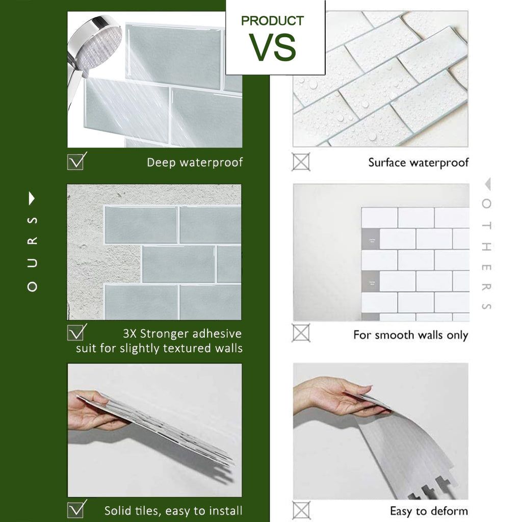 STICKGOO 10-Sheet Subway Tile Peel and Stick Backsplash, Self Adhesive Vinyl Wall Tiles, Stick on Backsplash for Kitchen and Bathroom(Thicker Design)