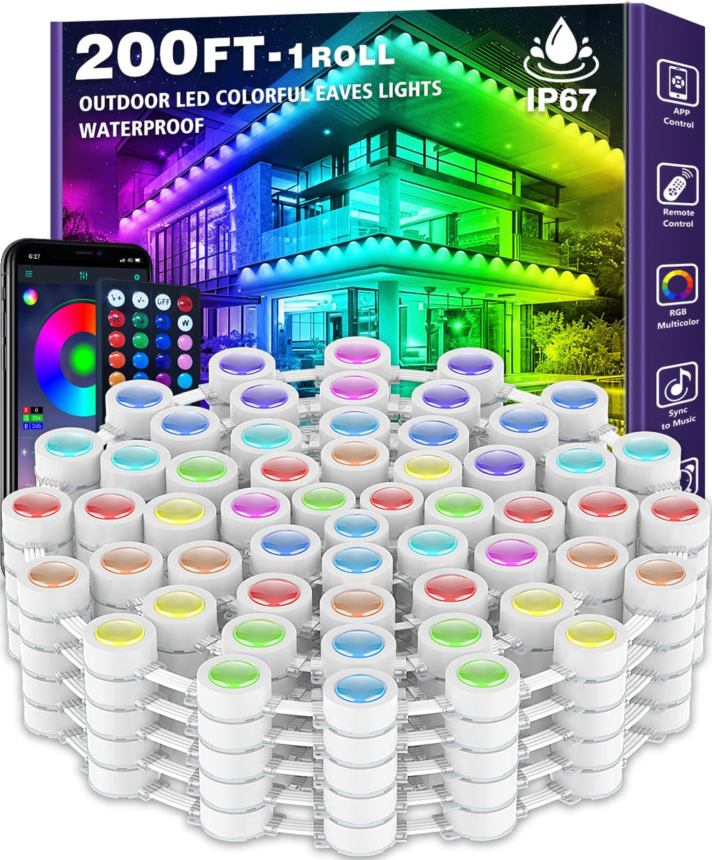 Permanent Outdoor RGB Lights,Waterproof Smart LED Eaves Lights with App/Remote Control,for Christmas and All Holiday Decor,Daily and Accent Lighting,House Roof and Garden Lighting (200FT)