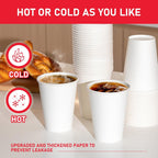 VPACKDUO 12 oz 300 Pack Paper Coffee Cups, Hot Paper Cups, Thickened Leak-Free White Disposable Coffee Cups for Hot and Cold Drinks