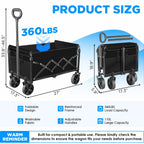 LIAPOTT Wagons Carts Foldable, 360lbs Collapsible Grocery Wagon Cart, Black