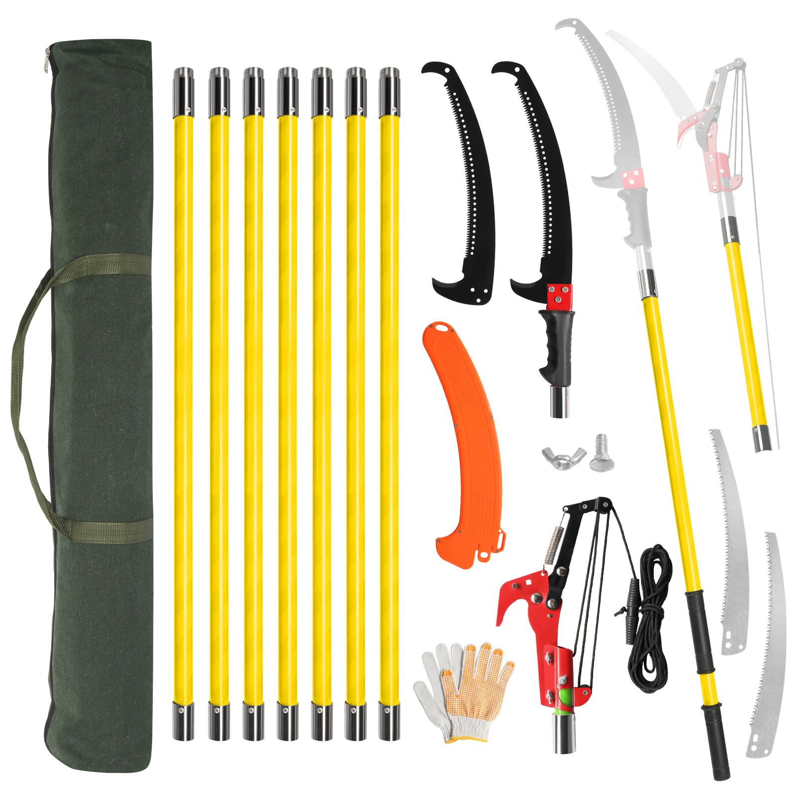 Outvita 30 Feet Extendable Manual Pole Saw Tree Pruner, Yellow