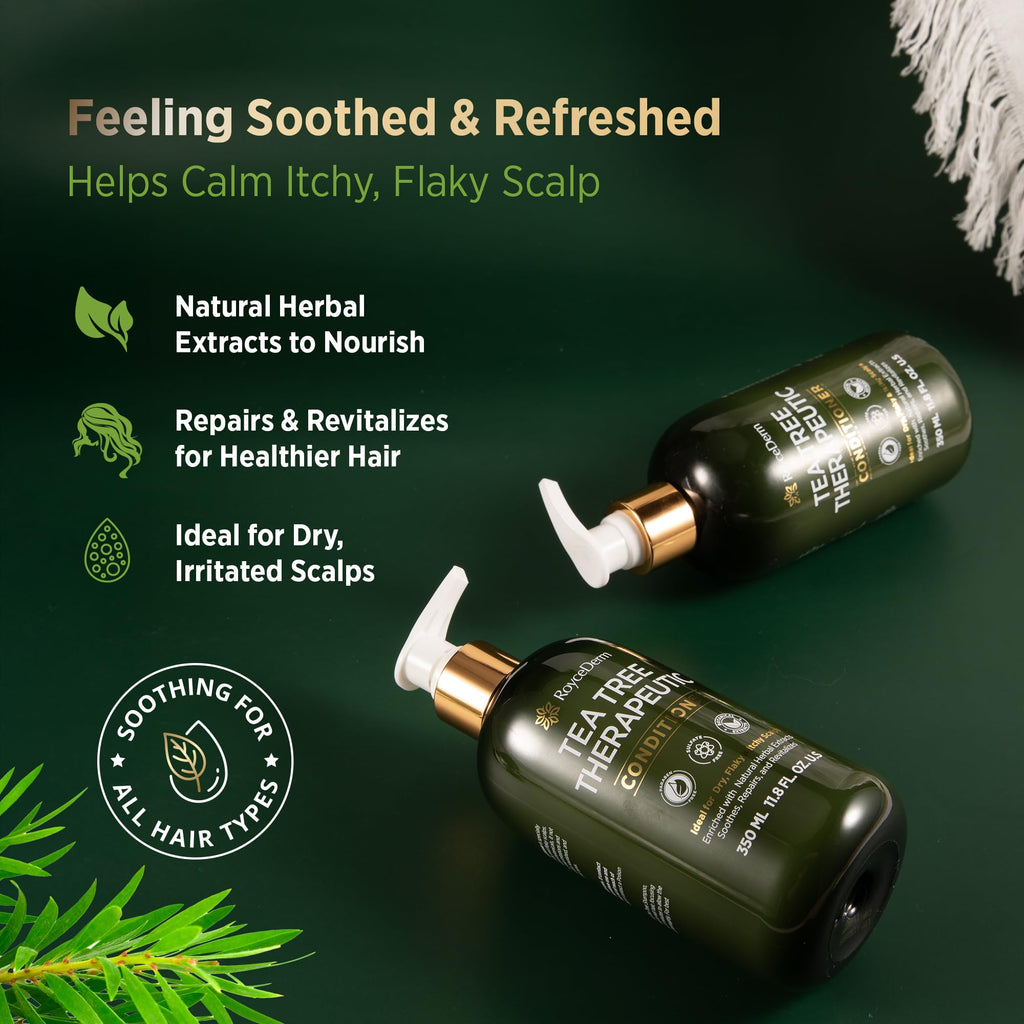 Roycederm Tea Tree Therapeutic Shampoo & Conditioner Set: Shampoo for Dry Scalp, Dandruff - Hydrating Conditioner for Itchy, Flaky Scalp