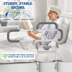 Lemagalu Heavy Duty Bed Rails for Elderly Adults Safety-Foldable Bed Rail for Senior with Adjustable Heights Fits All Bed Sizes，Bed Handle Bedside Assist with Pocket -504M (Lvory and Gray)