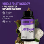 FreshCap Mushrooms Lions Mane Supplement Capsules - Lion's Mane, High Potency Extract, 14:1 Organic Mushroom Supplement, Ayurveda Focus Made in USA