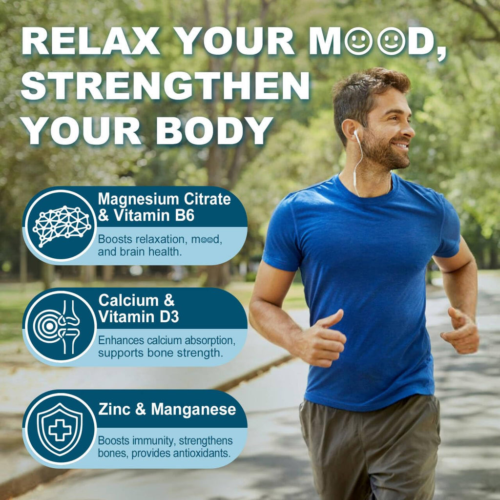 Sugar Free Magnesium Citrate Gummies 500mg for Women Men, Chelated Magnesium Supplement with B6 for Constipation | Calm Magnesium Gummies for Mood | Calcium Magnesium Zinc D3 Gummy for Bone & Muscle