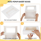 Moretoes 30pcs Auto-Popup Cookie Boxes, 12x8x2.5 Inches Bakery Boxes with 3 Style Windows for Chocolate Covered Strawberries, Donuts, Pastries,Cake Pops