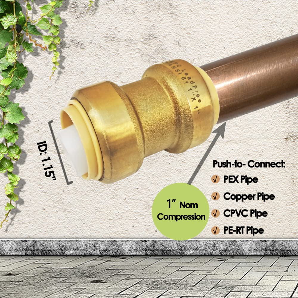 HQMPC 1" Pex fitting Straight Coupling Push Fit PEX Fittings, Push-to-Connect Copper, CPVC, No Pb Brass Plumbing Fittings (2, 1 Inch(1"))