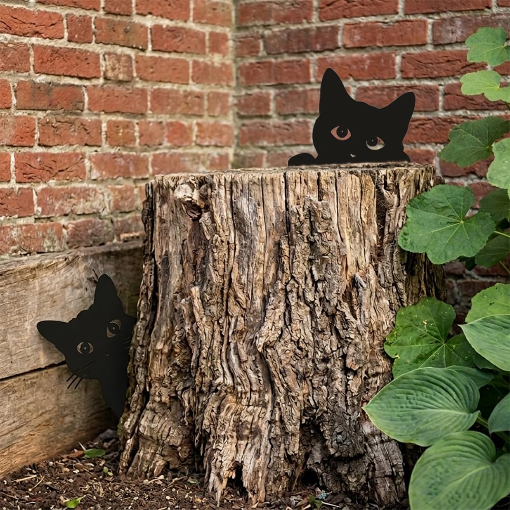 Doesen Black Cat Fence Decor Metal Cat Silhouettes Garden Decor Yard Art