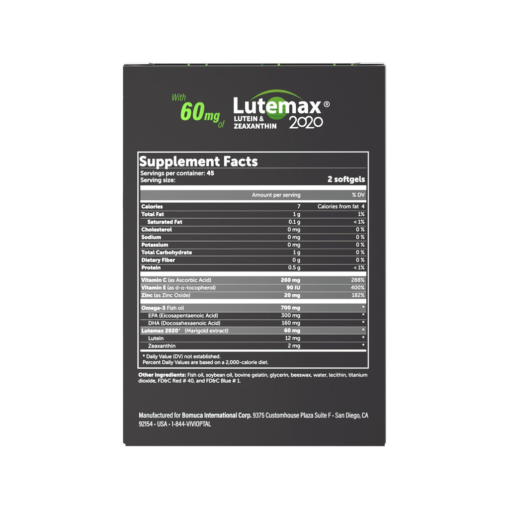 Vivioptal Lux, 90 Softgels, Adult Vitamins, Improve Visual Performance, Omega 3, Zinc, and Vitamin C & E, Multivitamin & Multimineral, Gluten Free, German Formula