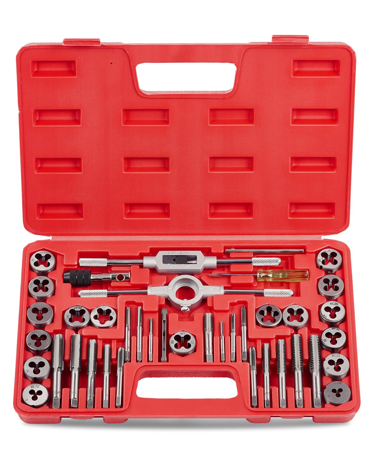 Orion Motor Tech SAE Tap and Die Set Standard | #4, 6, 8, 10, 12, 1/4, 5/16, 3/8, 7/16, 1/2" Tap Set and Die Set | Thread Repair Kits for Threading and Rethreading Internal and External Threads