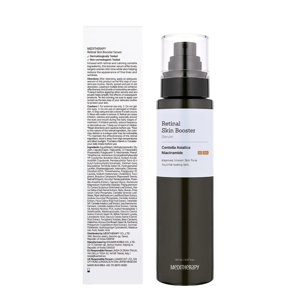 MEDITHERAPY Retinal Skin Booster Serum 5.07 Fl. Oz for Beginner & Sensitive Skin - Advanced Retinol Serum for Face and Body - Vegan Retinaldehyde Facial Serum for Uneven Skin Tone & Fine Lines