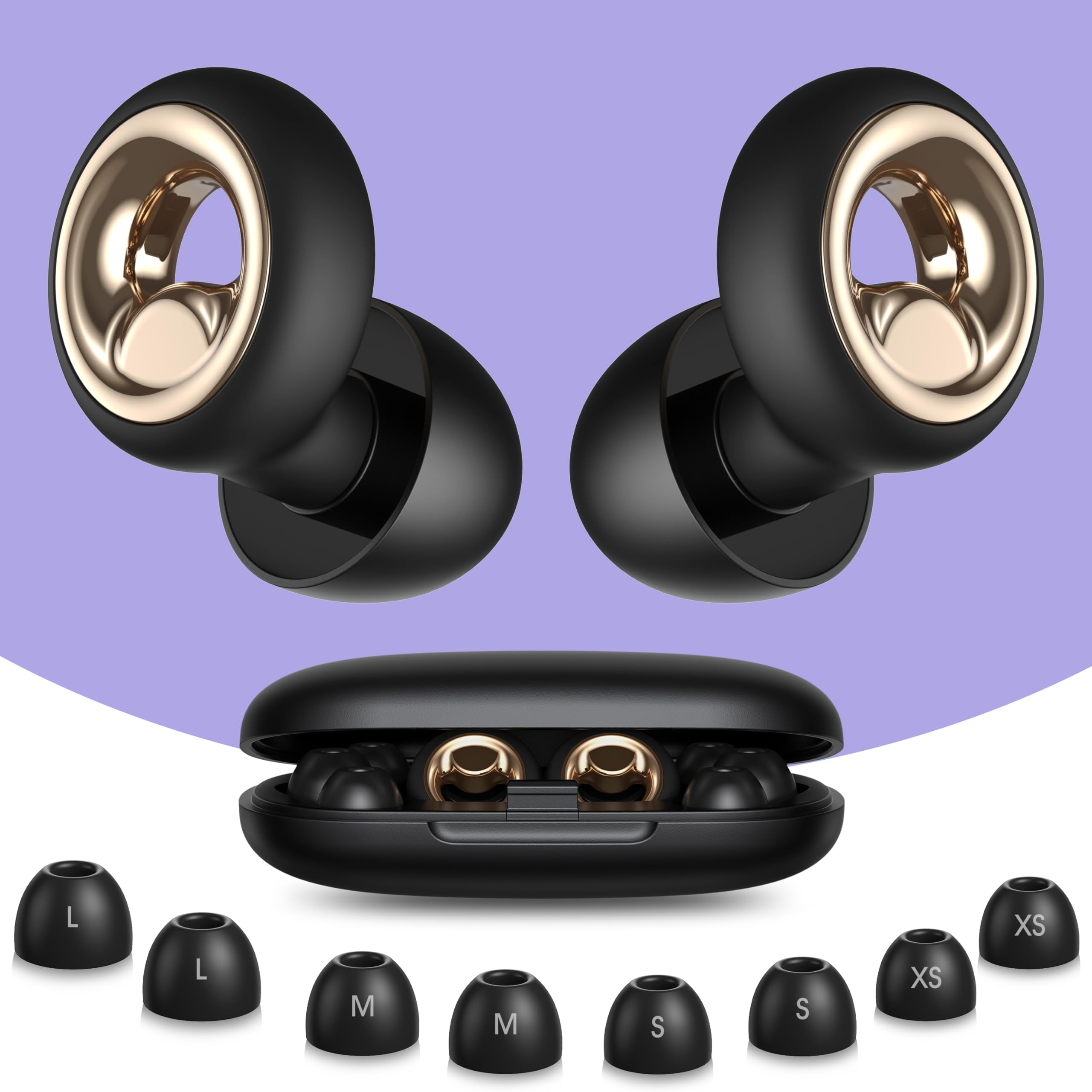 Vosaf 50dB Ear Plugs for Sleeping Noise Cancelling, Reusable Earplugs for Noise Reduction with 8 Ear Tips, Silicone Hearing Protection Ear Plugs for Work, Travel (Carbon)