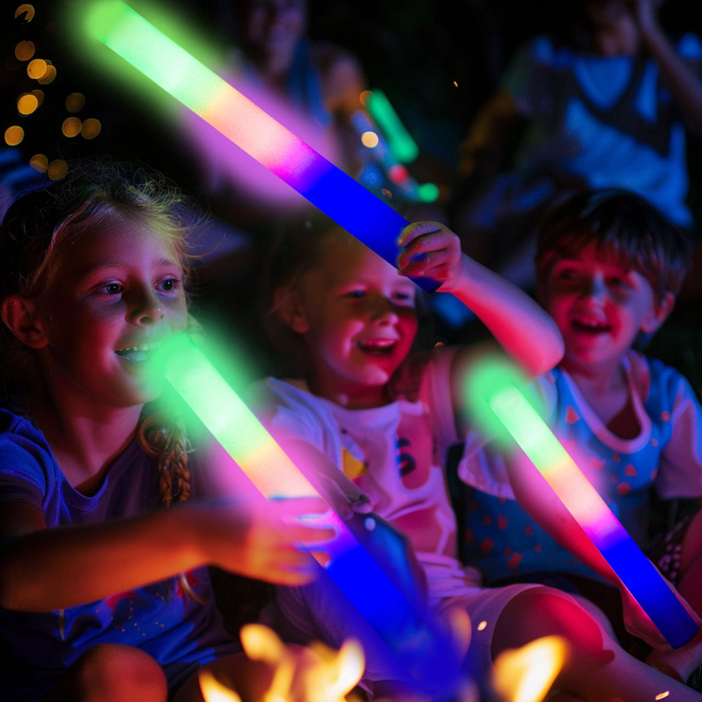 pelreame 55 Pcs LED Foam Glow Sticks Bulk, Foam Light Up Sticks 3 Modes of Color Flashing,Glow in The Dark Party Supplies for Birthday,Wedding,Raves,Carnival,New Year,Concert,Halloween Christmas
