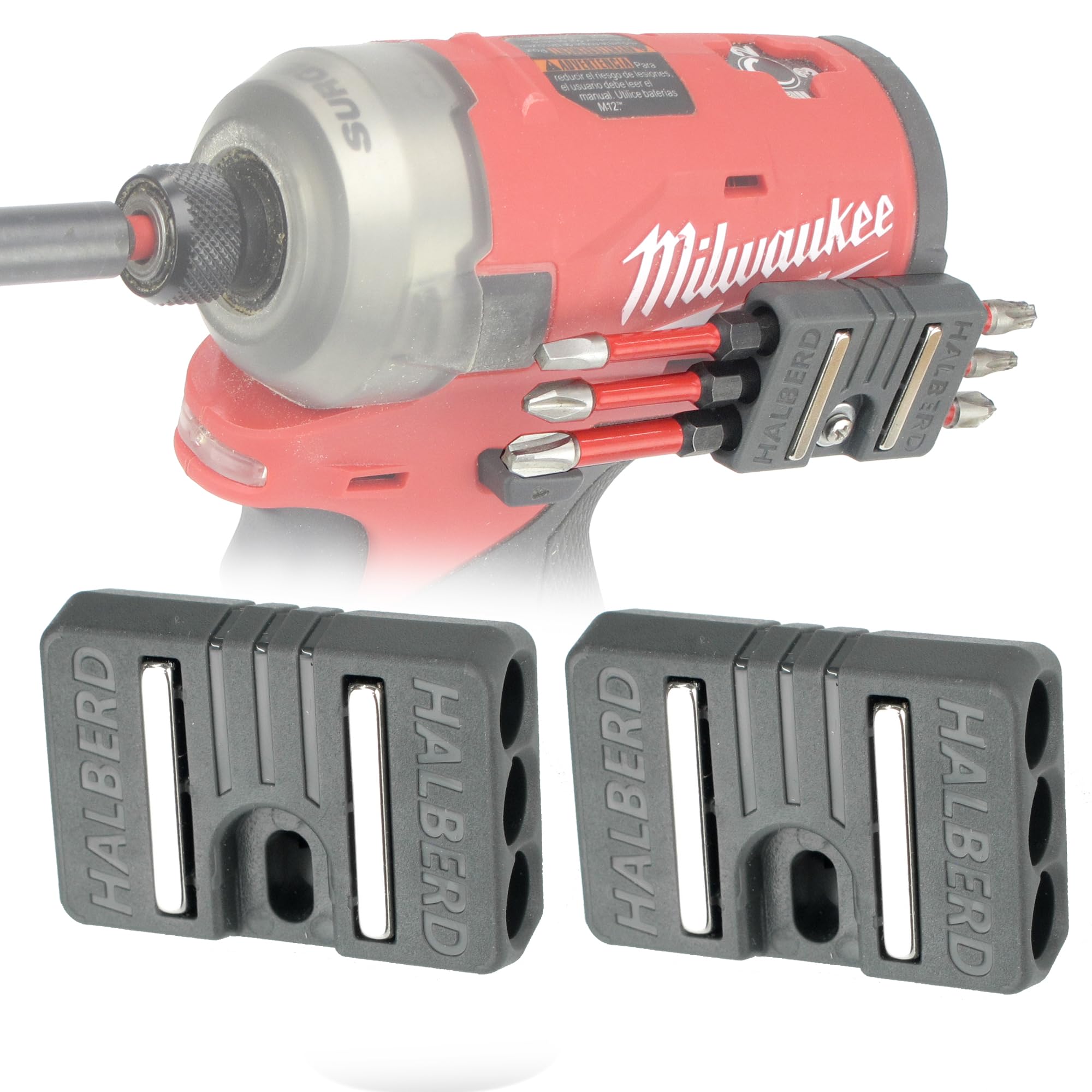 Halberd Premium Bit Holder for Gen 2 and Gen 3 Tools, Securely Screws to Belt Clip Mount, Premium Strength Magnets, for Milwaukee M12 Gen 2 and Gen 3 Tools Only (2 Pack, Premium)