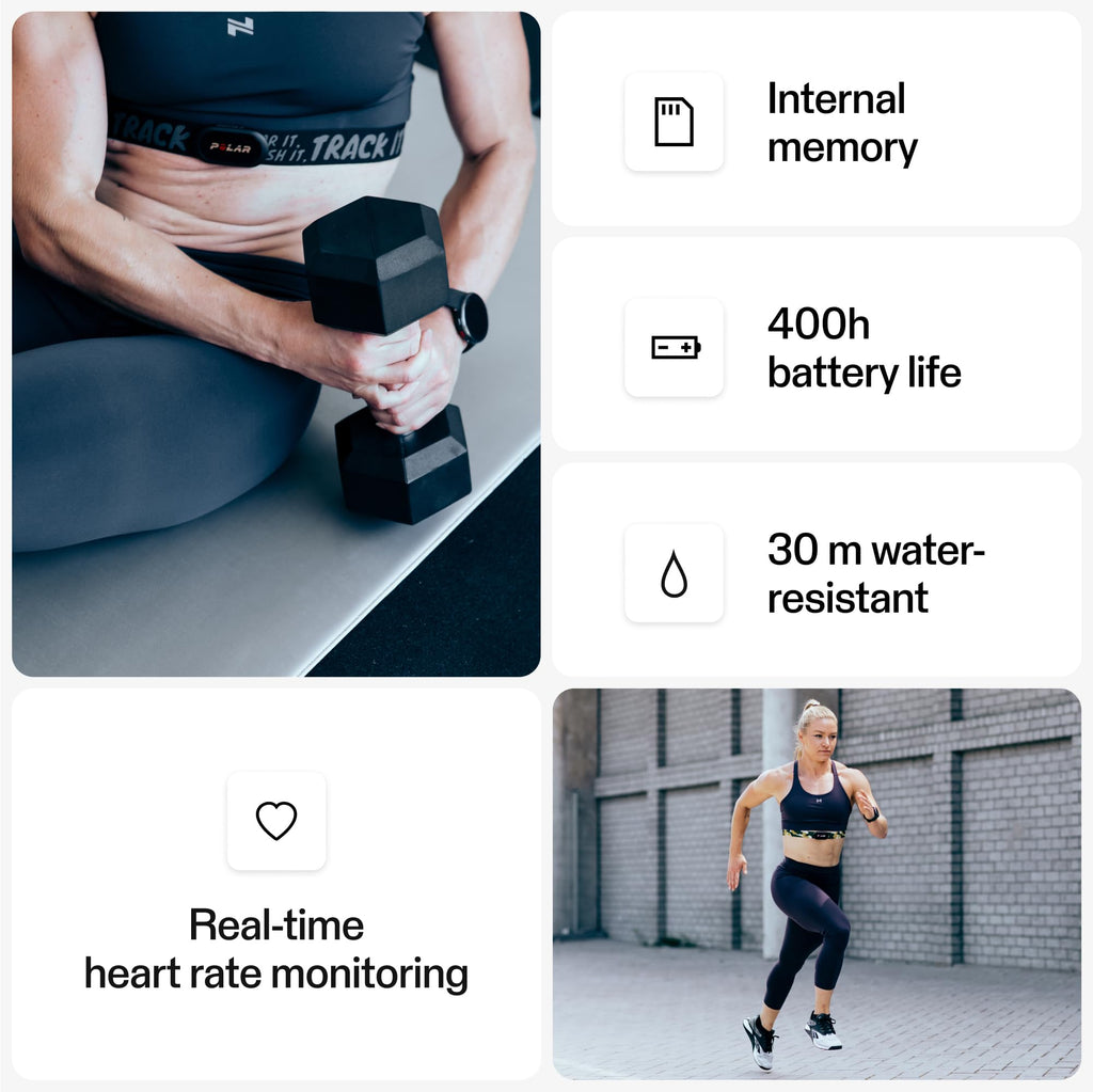 Polar H10 Heart Rate Monitor Chest Strap - ANT + Bluetooth, Waterproof HR Sensor for Men and Women, Black, M-XXL