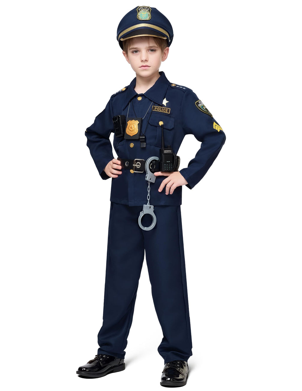 JOYIN Toy Halloween Toddler Police Costume, Police Officer Costume for Boys, Kids Cop Outfit with Toy Accessories for Unisex Halloween Pretend Roleplay, Themed Party (Small, 5-7 yrs)