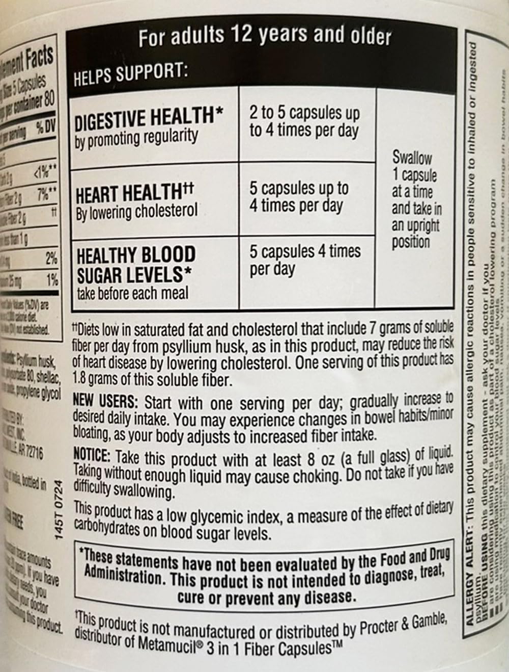 Member's Mark Fiber Capsules 2Pack (400 Count) Psyllium Husk is The #1 Doctor-Recommended Fiber Supplement.