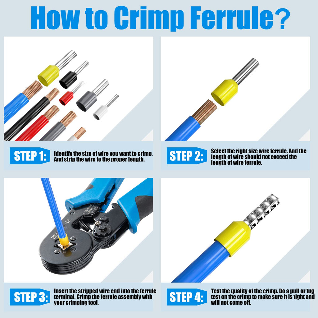Ferrule Crimping Tool Kit, LUNEY Crimper Plier with 1250PCS Wire Ferrules Kit Wire End Terminals, Self-adjustable Ratchet Tool Set for AWG 23-7 Cable connectors, 0.25-10mm²