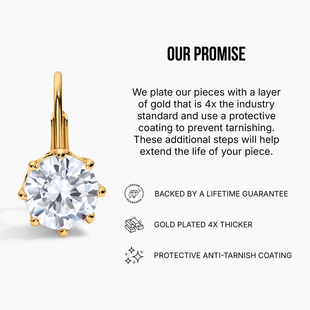 Electric Picks Bentley Earrings for Women, 14k Gold Plated 7mm Crystal Drop Earrings, Minimalist Everyday Sparkle Jewelry, Hypoallergenic Diamond-Look Gift