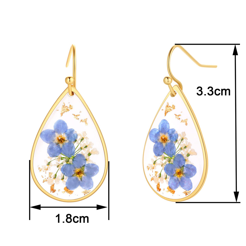 Forget-Me-Not and Queen Anne's Lace Pressed Wildflower Earrings | Drop Dangle Earring For Women Girls | Pressed Flower Teardrop Jewelry Dry Flowers | Personalized Handmade Jewelry | Gift for Woman