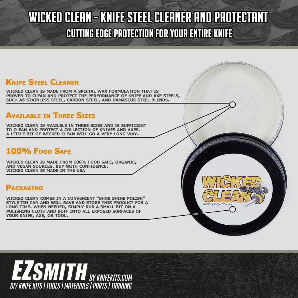 WICKED CLEAN - (2.0 oz.) - Cutting Edge Knife Cleaner - For Stainless Steel, Carbon Steel, and Damascus Steel - 100% Organic & Food Safe - (USA Made) – Cleans & Protects