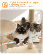 MUTTROS Cat Tree for Large Cats Adult with Metal Plush Big Hammock, 56.3" Cat Tower with 2 Door Condo House, 6-Tier Cat Shelves with Scratching Posts and Large Top Perch, Beige