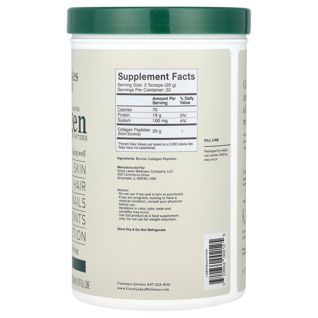 Great Lakes Gelatin, Collagen Hydrolysate, Unflavored Beef Protein, Kosher, 16 Oz Can - 4 Pack