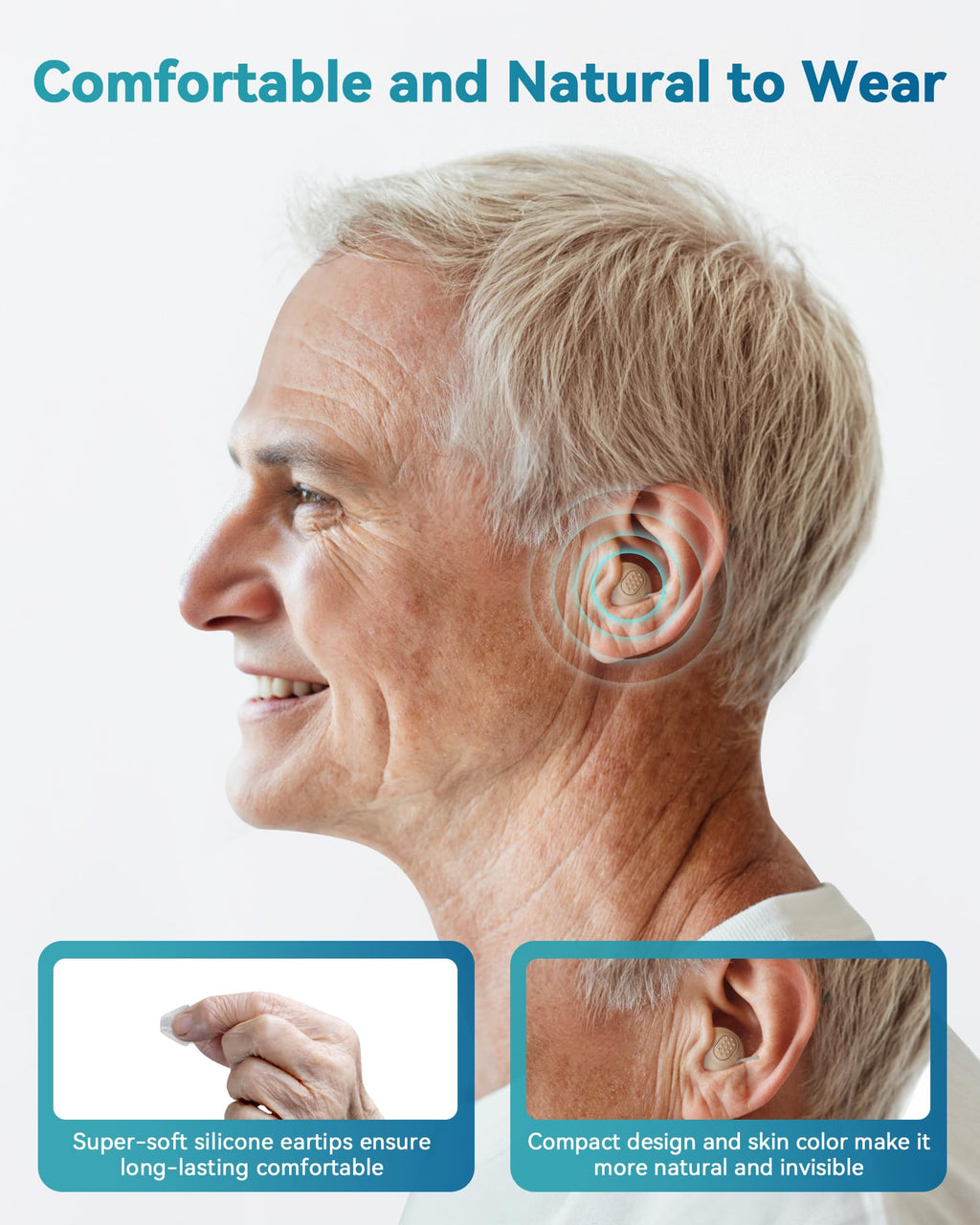Hearing Aids for Seniors, Rechargeable OTC Hearing Aids with Noise Reduction, Providing Clear Sound Quality and Comfortable Wearing for Adults Hearing Loss, Invisible In-Ear Design, Auto On/Off (Light Gray)