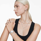 Swarovski Constella bangle, Crystal pearl, Round cuts, clear, Rhodium finish
