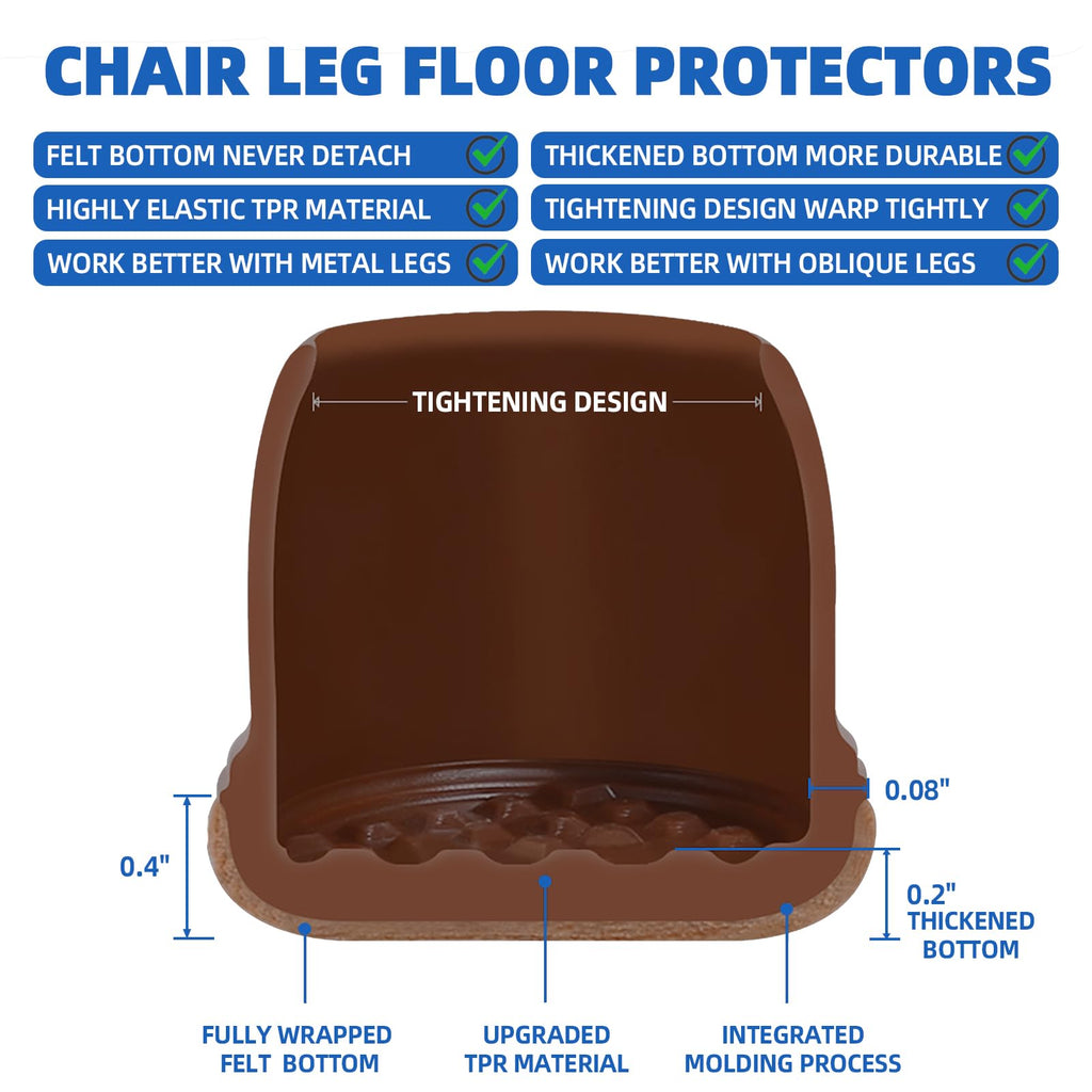 20 Pcs Black Extra Small Chair Leg Floor Protectors for Hardwood Floors, Upgraded Rubber Chair Leg Caps with Felt, Furniture Leg Feet Covers Protect Floor from Scratches Reduce Noise (Fit 0.55"-0.75")