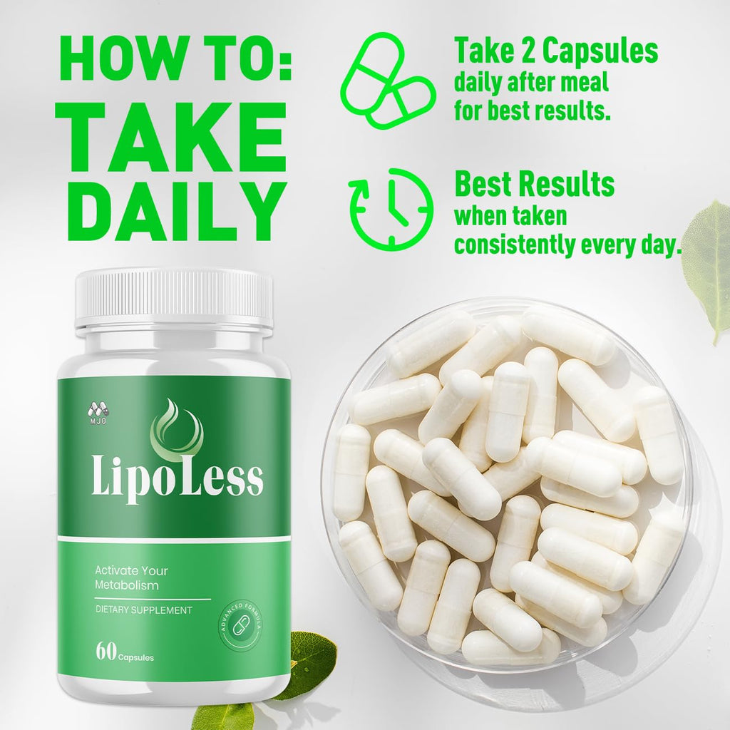 LipoLess Capsules, Official Lipo Less Supplement Pills with All Natural Ingredients, Advanced Formula for Optimal Health & Wellness Support with Premium Vitamins for Active Women & Men (60 Capsules)