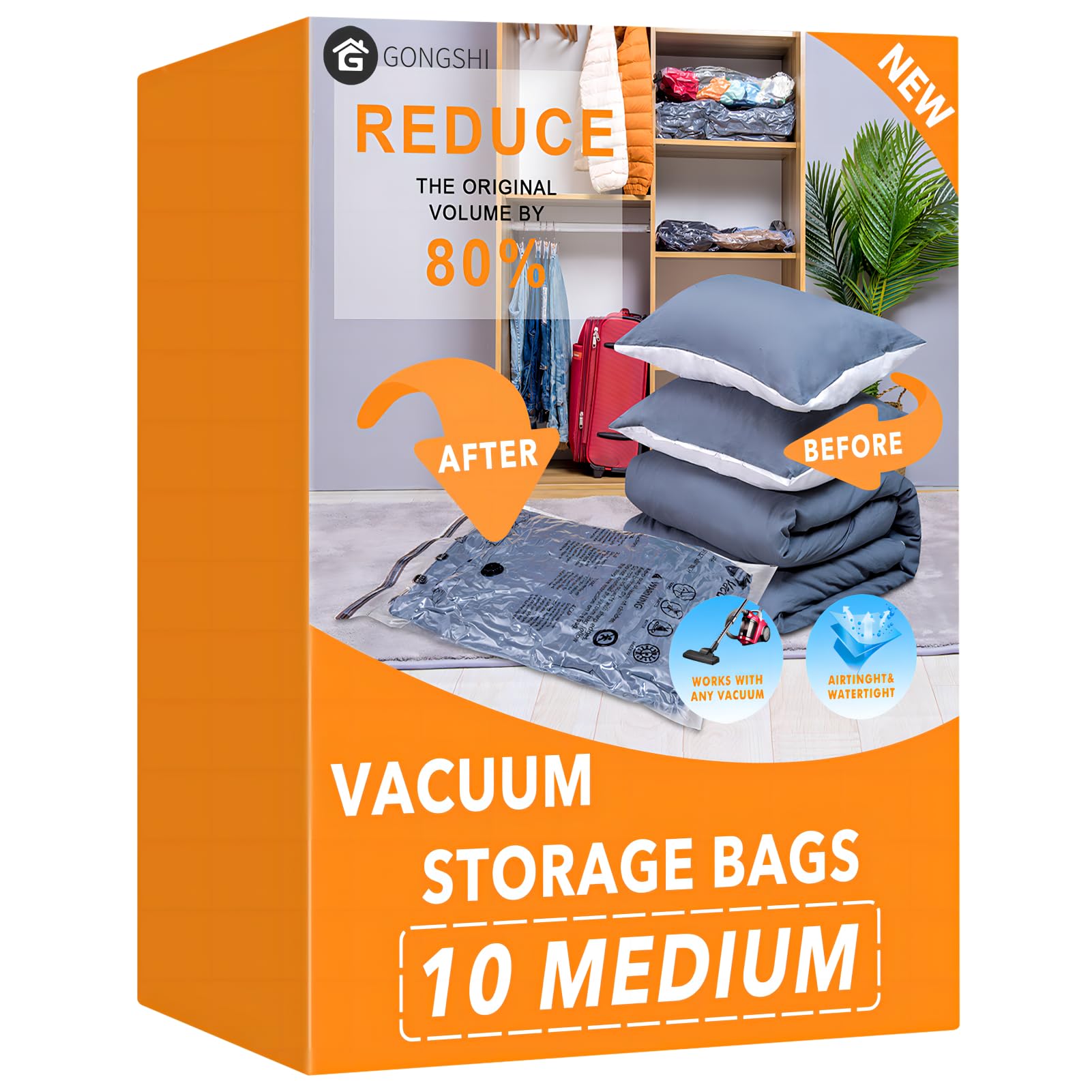 GONGSHI Vacuum Storage Bags for Clothing, 10-Pack, Medium