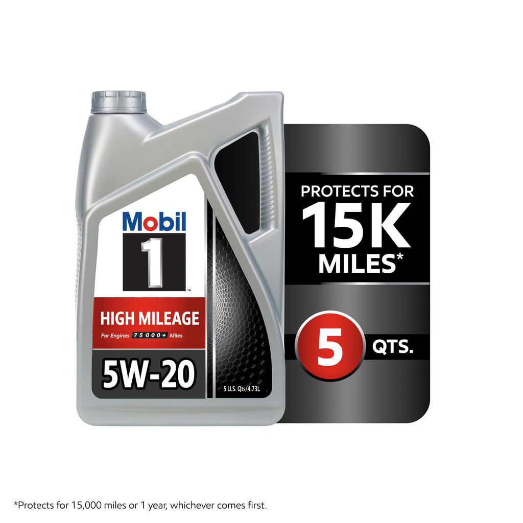 Mobil 1 High Mileage Full Synthetic Motor Oil 5W-20, 5 Quart