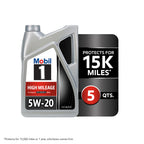 Mobil 1 High Mileage Full Synthetic Motor Oil 5W-20, 5 Quart