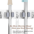 OUTNILI Mop and Broom Holder Wall Mount - White Broom Mop Hanger - Wall Mounted Garden Tool Rack Organizer for Closet Garage Laundry Room Kitchen Decor With 5 Slots & 4 Hooks