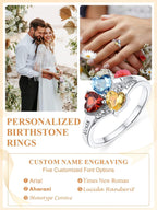 Custom4U Personalized Mothers Ring 3 Birthstones Rings for Women Custom