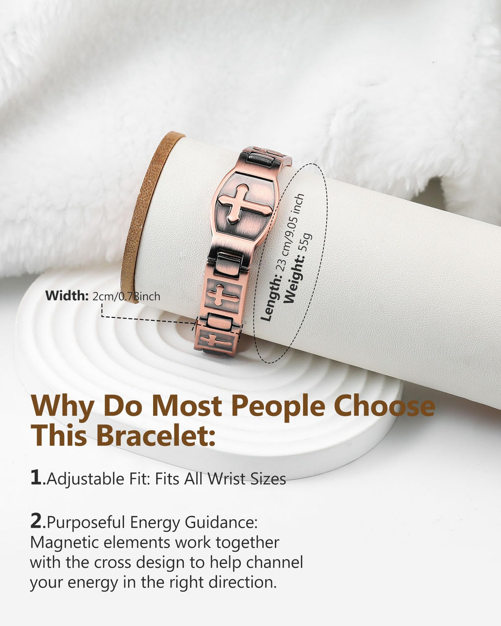 Feraco Copper Cross Bracelet for Men,Magnetic Therapy Christian Bracelets