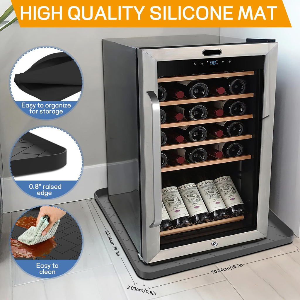 Mini Fridge Silicone Mat,19.7''x19.7''x0.5''-Fridge Drip Tray Concave and convex design is leak-Proof and Non-Slip Perfectly Compatible with Washer, Dryer, Wine Cooler, Dishwasher ect. (Grey1)