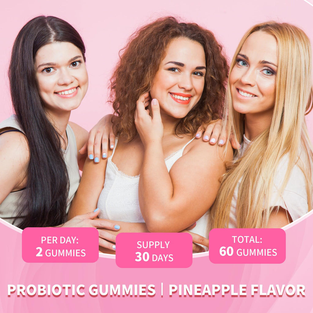 YXSW Women's Probiotics Slippery Elm Gummies, Sugar-Free Feminine Probiotics Gummies Support pH Balance, Gut Health & Immune System, Pineapple Flavor, 60 Count