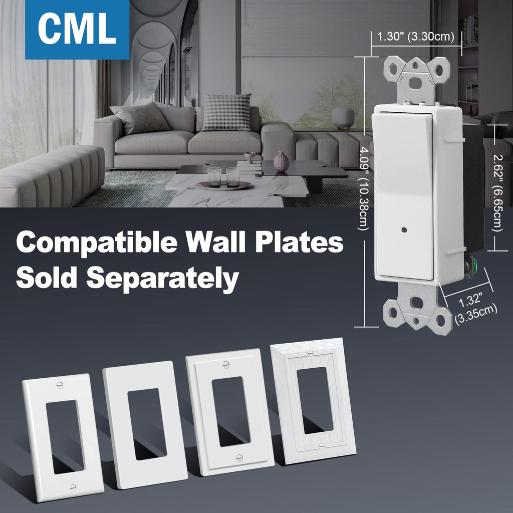 [10 Pack] CML Illuminated Guide Light Switch, Single Pole Decor Paddle ...