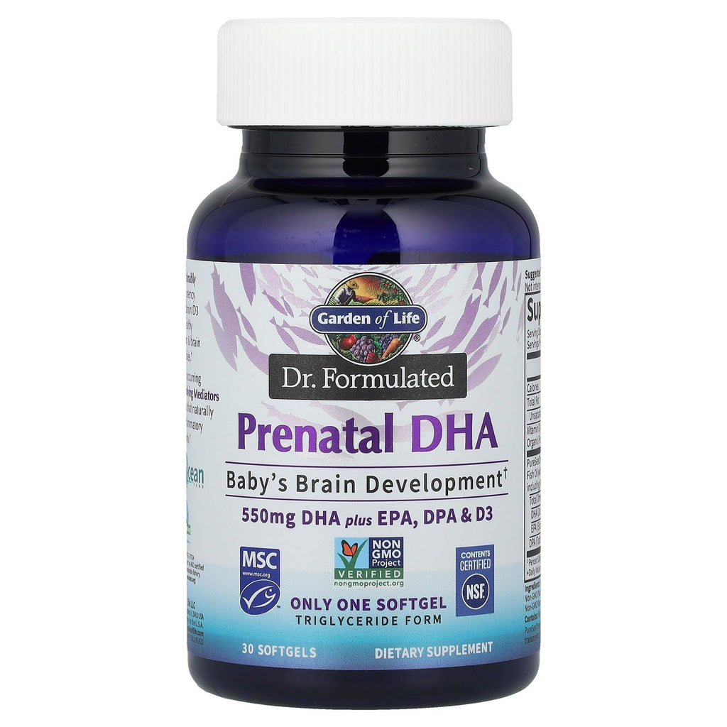 Garden of Life Dr. Formulated Prenatal DHA Fish Oil - 500mg DHA & DPA in Triglyceride Form 100% DV Vitamin D3, Single Source, Mercury Free Omega 3 Supplements for Women's Health, 30 Softgels