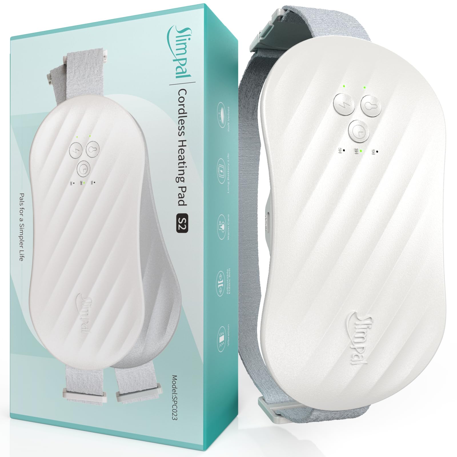 Slimpal Heating Pad for Period Cramps, Portable Heating Pad for Menstrual Relief, Electric Cordless Heating Belt for Back, Belly, Waist, Stomach, Wearable Heat Belt Gifts for Her Women Girl, White
