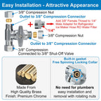 YUHX Brass Angle Stop Add-A-Tee Valve, 3/8 Inch Compression Outlet Easy Connect 3 Way Diverter 3/8"x3/8"x1/4" or3/8"Ice Maker RO System T