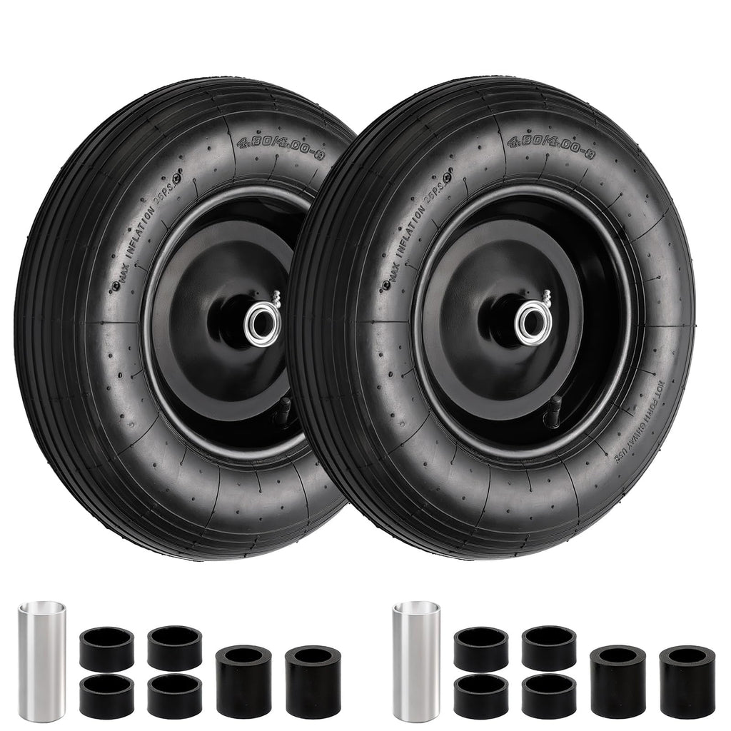 RRQ 4.80/4.00-8 Tire and Wheel, 16" Pneumatic Wheelbarrow Tires, 2 Pack