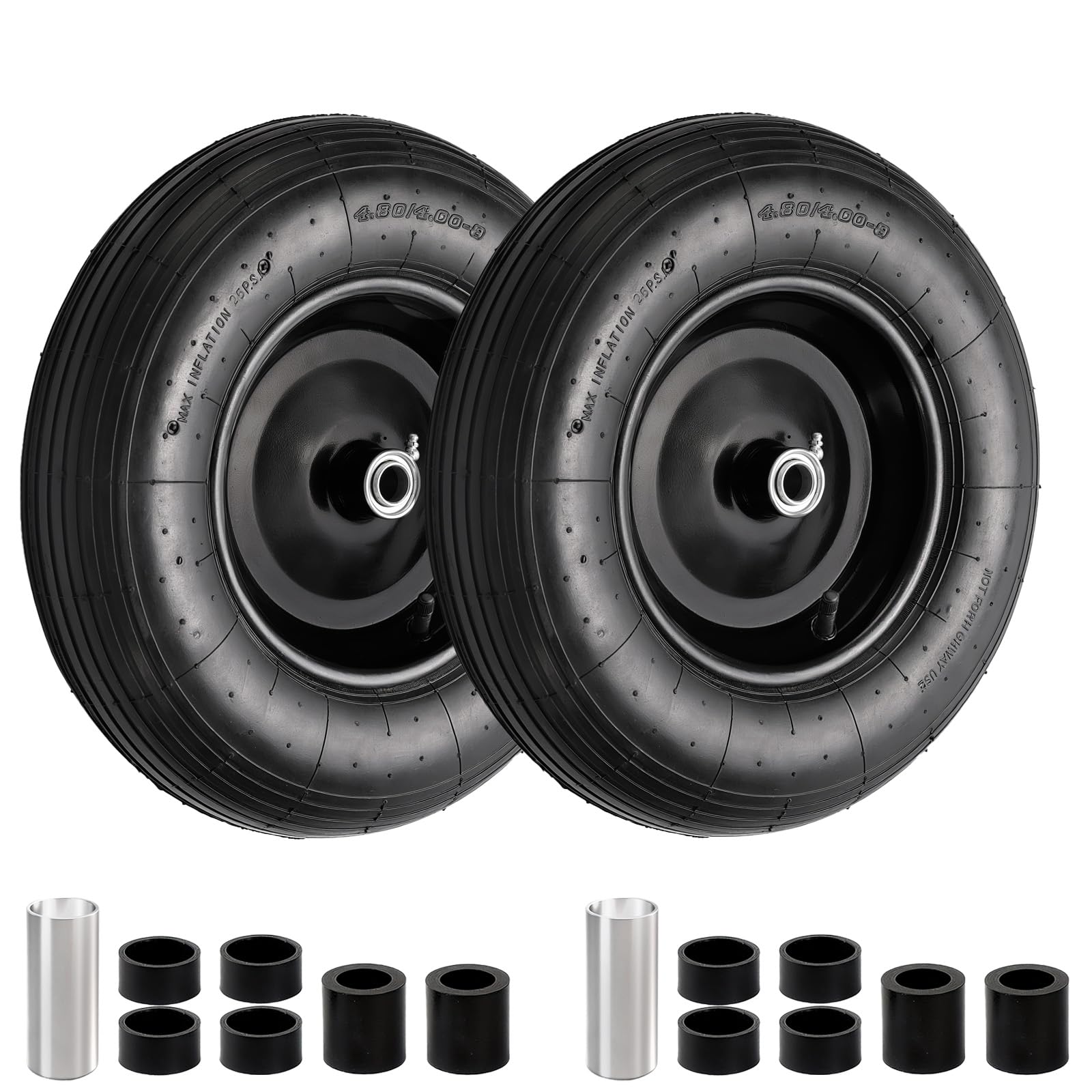 RRQ 4.80/4.00-8 Tire and Wheel, 16" Pneumatic Wheelbarrow Tires, 2 Pack