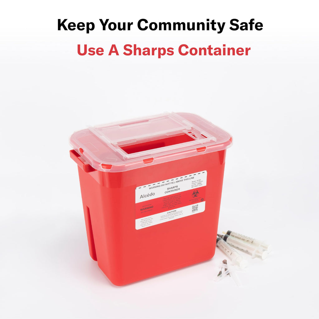 Alcedo Sharps Container for Home Use 2 Gallon (5-Pack), Biohazard Needle and Syringe Disposal, Professional Medical Grade