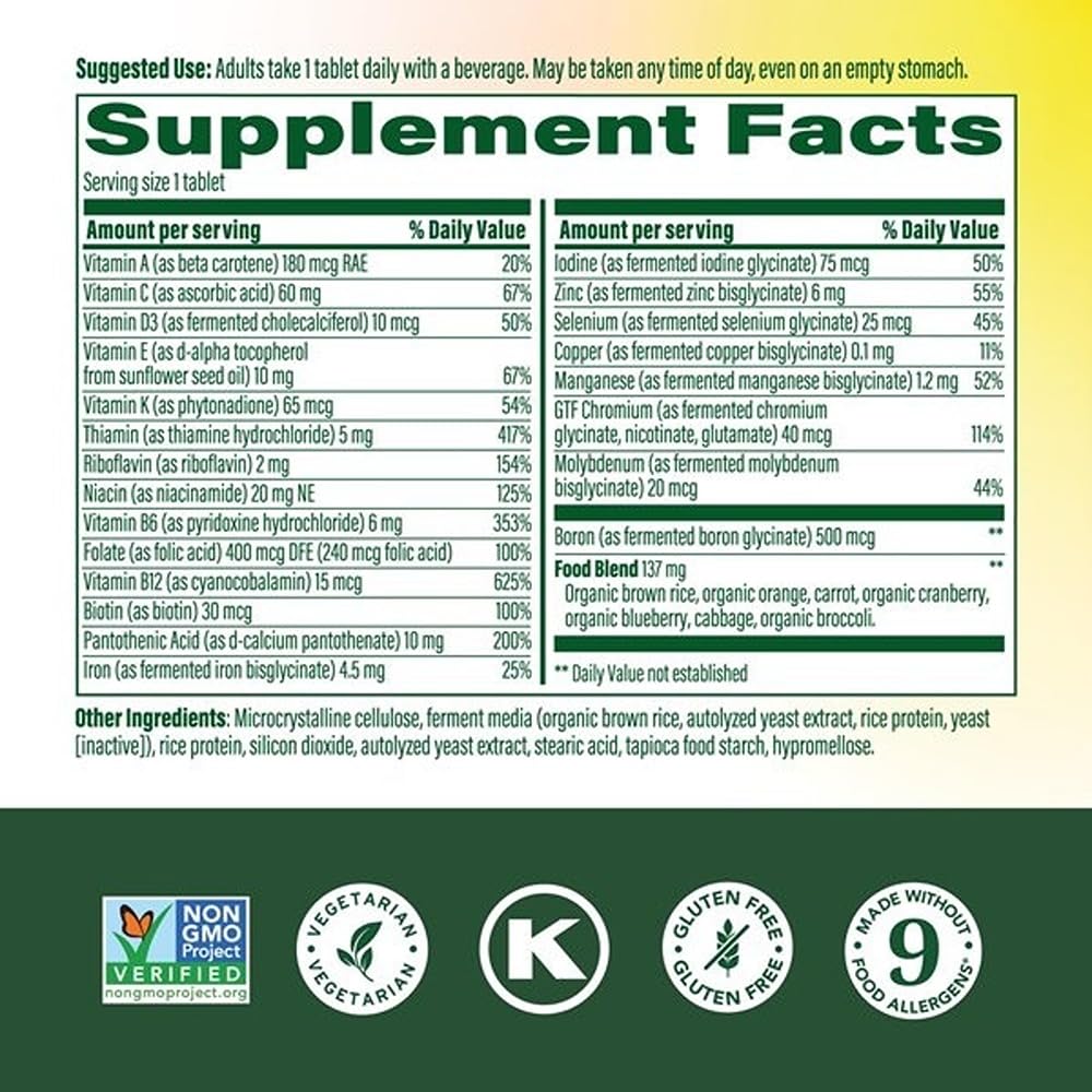 MegaFood One Daily Multivitamin for Women and Men, Immune Support Supplement with Real Food, Vitamin C & Vitamin B, Bone Health, Cellular Energy Metabolism, Vegetarian, Non-GMO, 180 Tablets